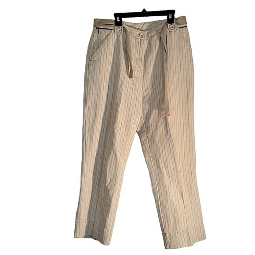 J. Jill Beige Striped Cotton Linen Blend Tie Waist Trousers Pants‎ Size 8